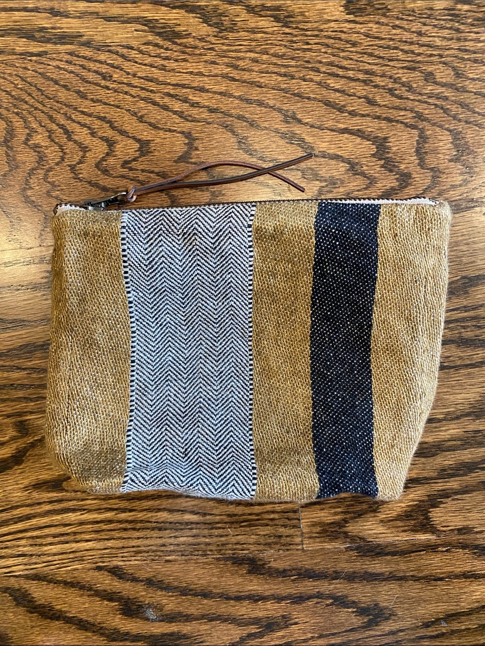 Striped Canvas Cosmetic Pouch in Tan, Black & Cream